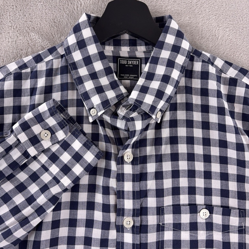 Todd Snyder‎ Gingham Button Down Shirt Mens Size Large Blue White Cotton Dress